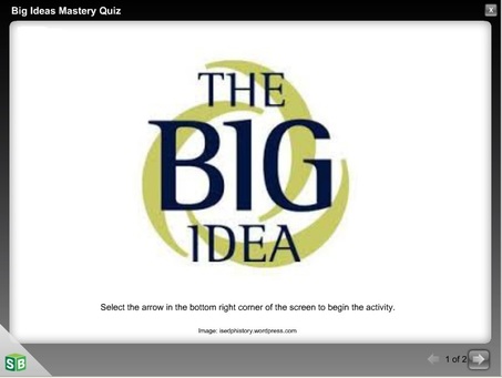 Picture of a mastery quiz slide showing how the user will choose if question is a big idea or not